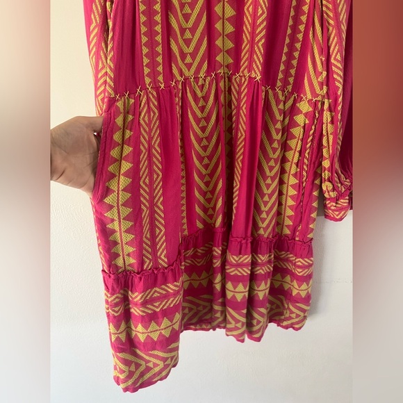 Maeve Dominique Pink &‎ Yellow Embroidered Long Sleeve Tunic Dress Size XS - Picture 8 of 15